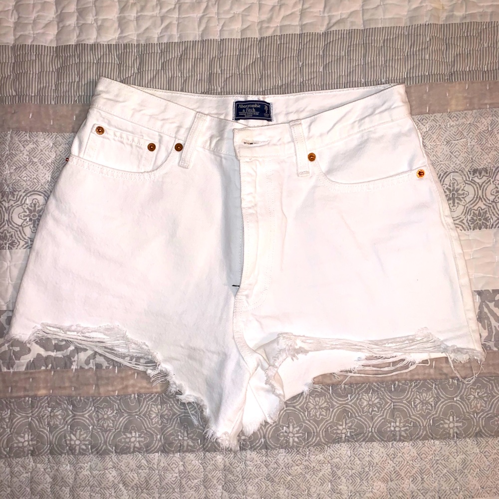 High waist white jean shorts